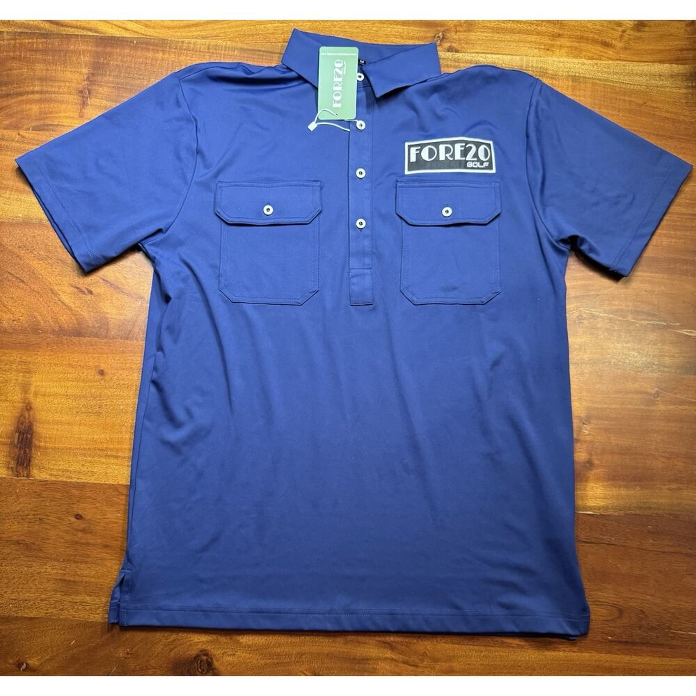 FORE20 Golf Mens Navy Short Sleeve UPF 50 Polo Shirt Sz M - NEW